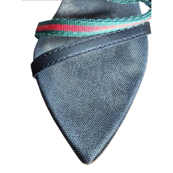 Gucci GG Logo Red Green Web Stripe Ankle Strap Heels Italy Women’s 7B - Picture 5 of 9